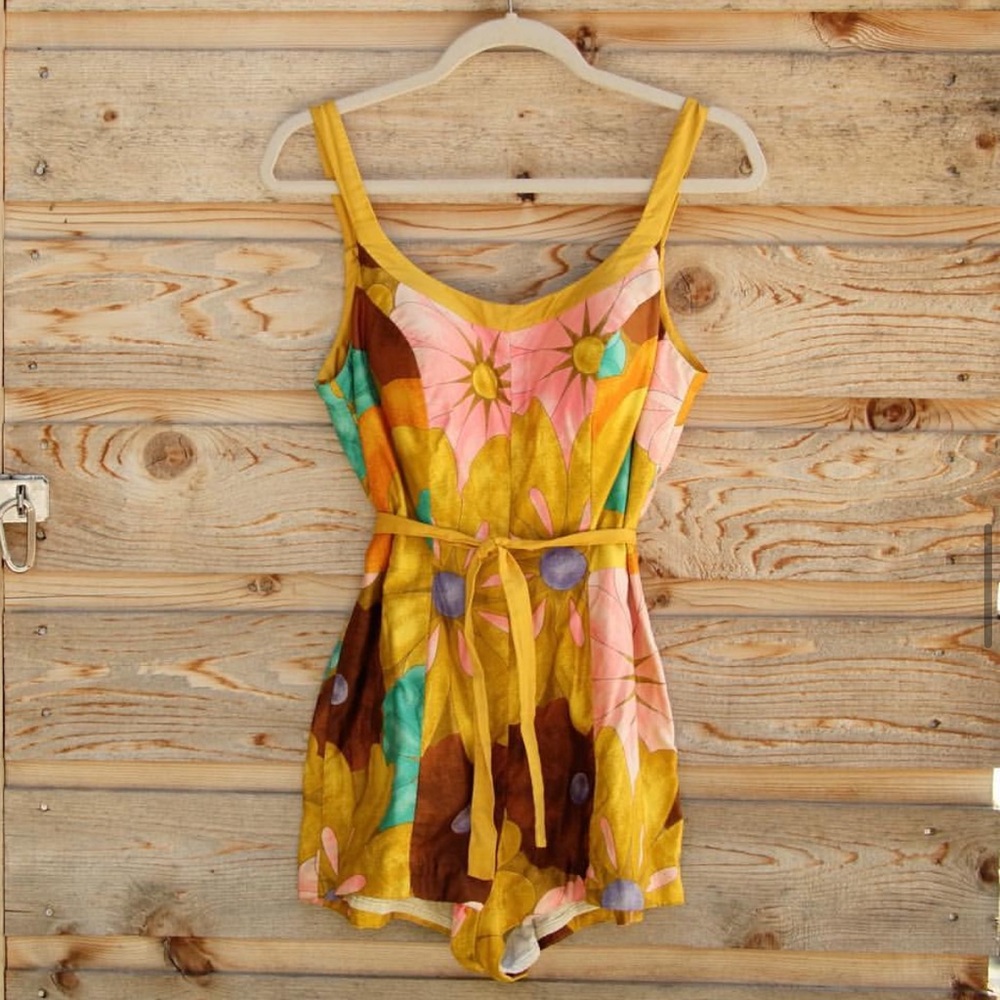 VTG 50s Kamehameha Miss Hawaii Tropical Floral Romper Playsuit Pin-Up Swimsuit